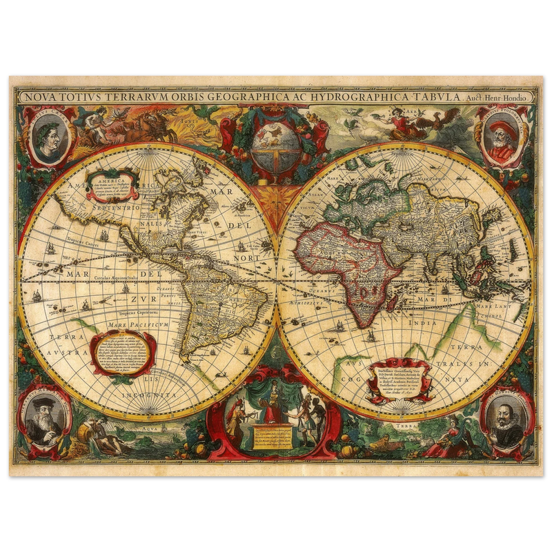 Nova Totius Terrarum Orbis Geographica ac Hydrographica Tabula by Henricus Hondius