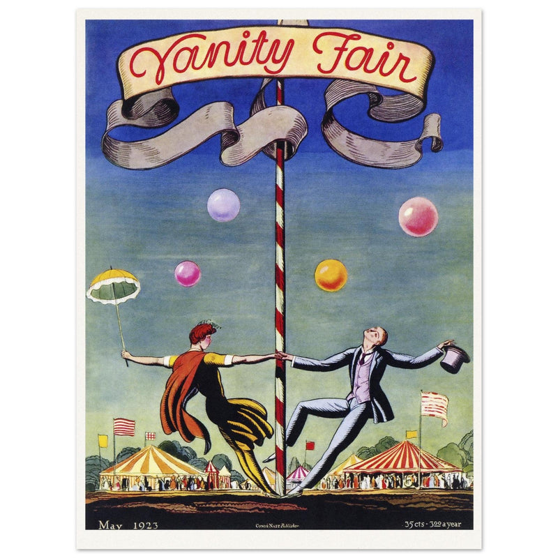 Vanity Fair magazine vintage cover by Rockwell Kent 1923. Two artists dancing at the circus.