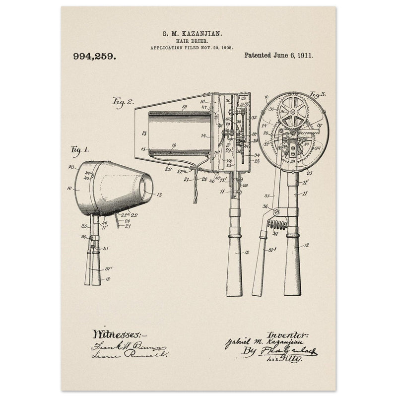 Hair Drier patent drawing by G M Kazanjian