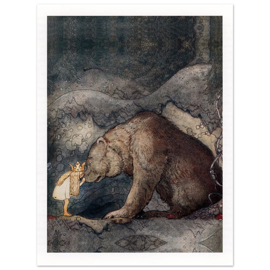 John Bauer the little princess and the bear vintage illustration . From the fairy tale Bella's Glorious Adventure.