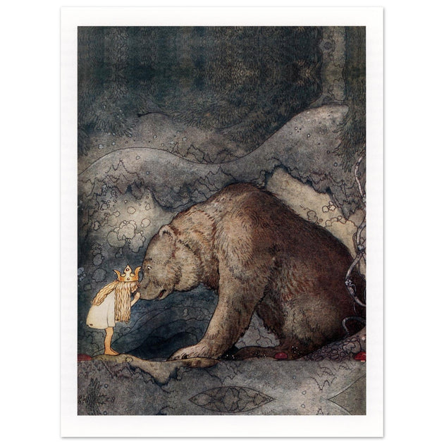 John Bauer the little princess and the bear vintage illustration . From the fairy tale Bella's Glorious Adventure.