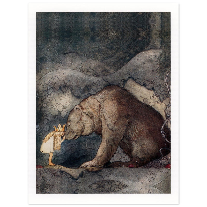 John Bauer the little princess and the bear vintage illustration . From the fairy tale Bella's Glorious Adventure.