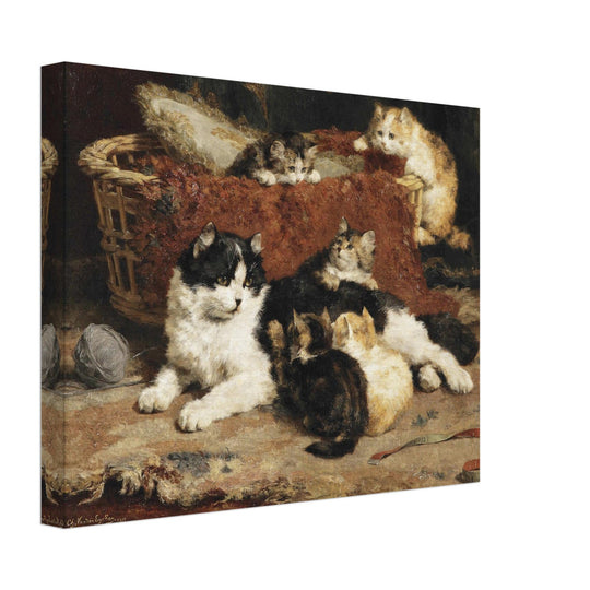 Bonne Mere a cat and her kittens by Charles van der Eycken