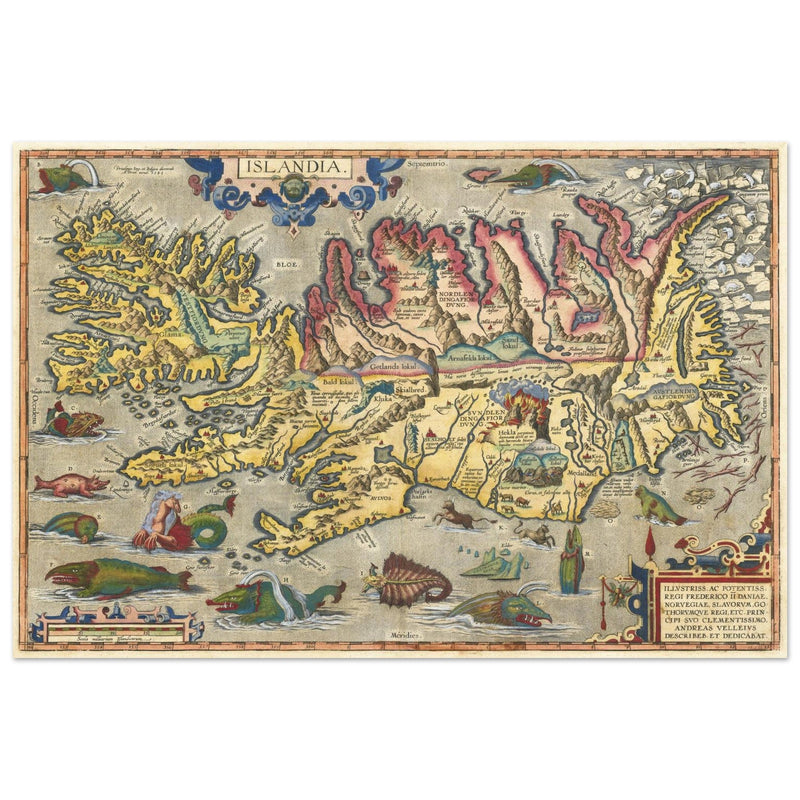 Ancient historical map of Iceland by  Abraham Ortelius.