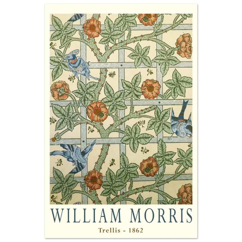 William Morris Trellis vintage wallpaper.  art print of this flower and leaves design