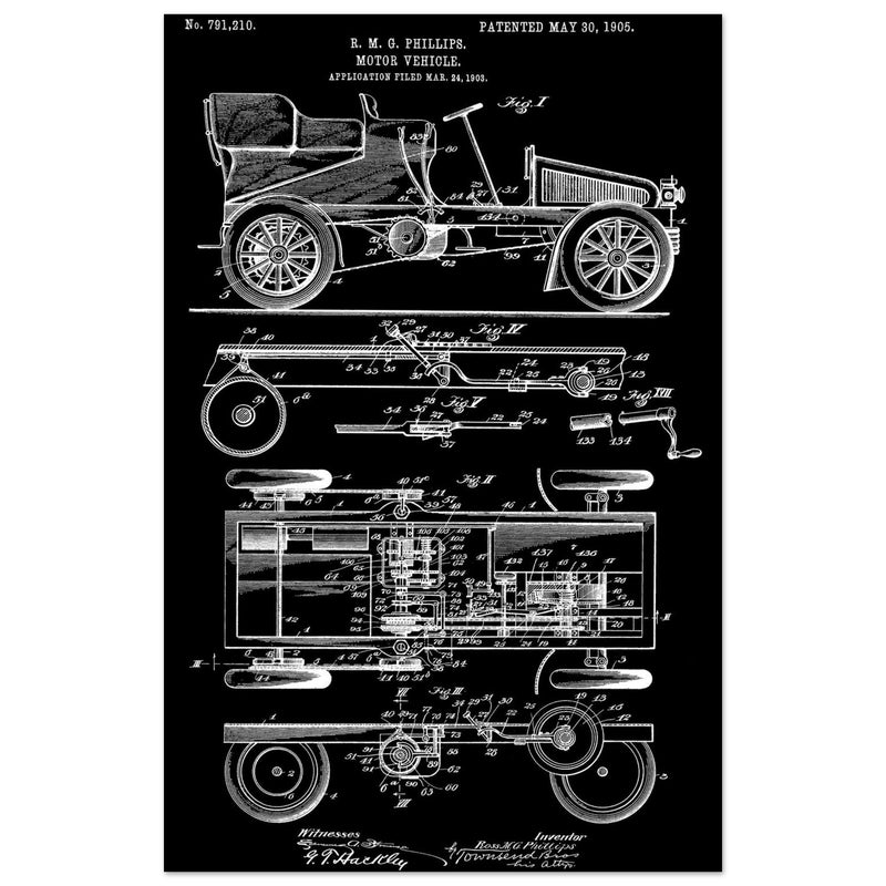 Motor Vehicle patent. Vintage car illustration.