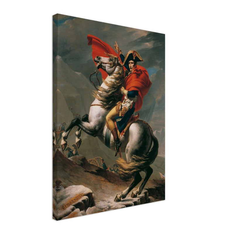 Napoleon at the Great St. Bernard painting by Jacques Louis David 1801.