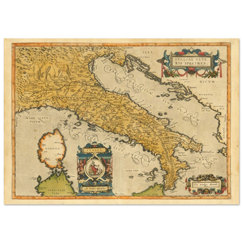 Ancient map of Italy by Abraham Ortelius. Vintage historic map.