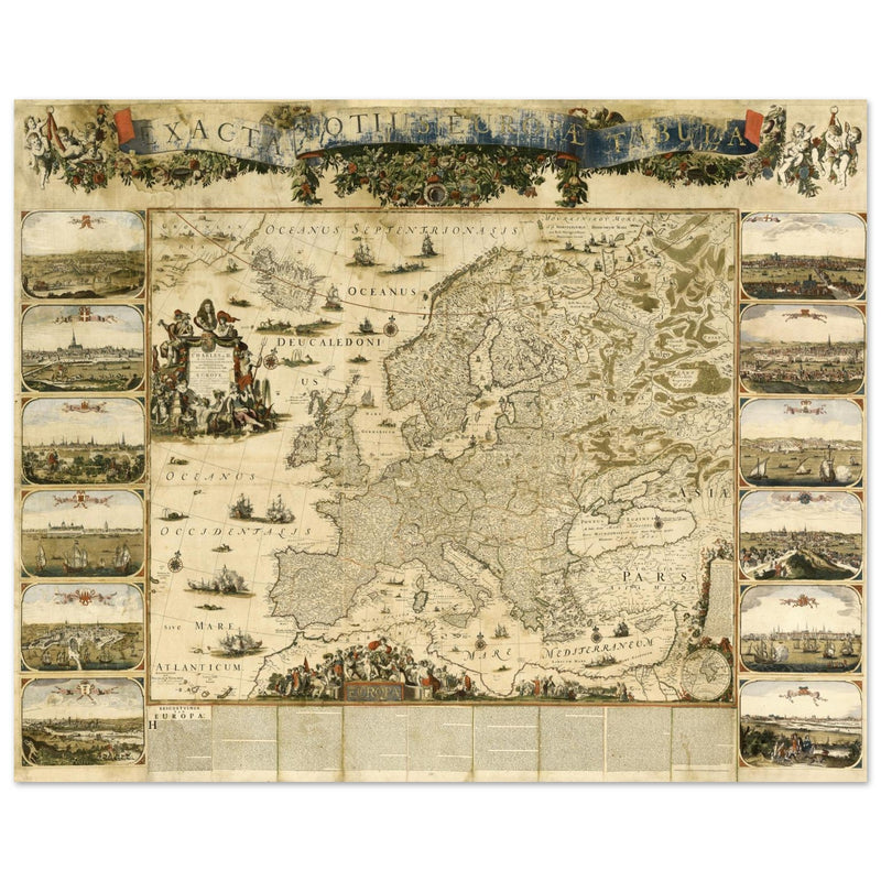Ancient illustrated map of Europe by Nicolaes Visscher .