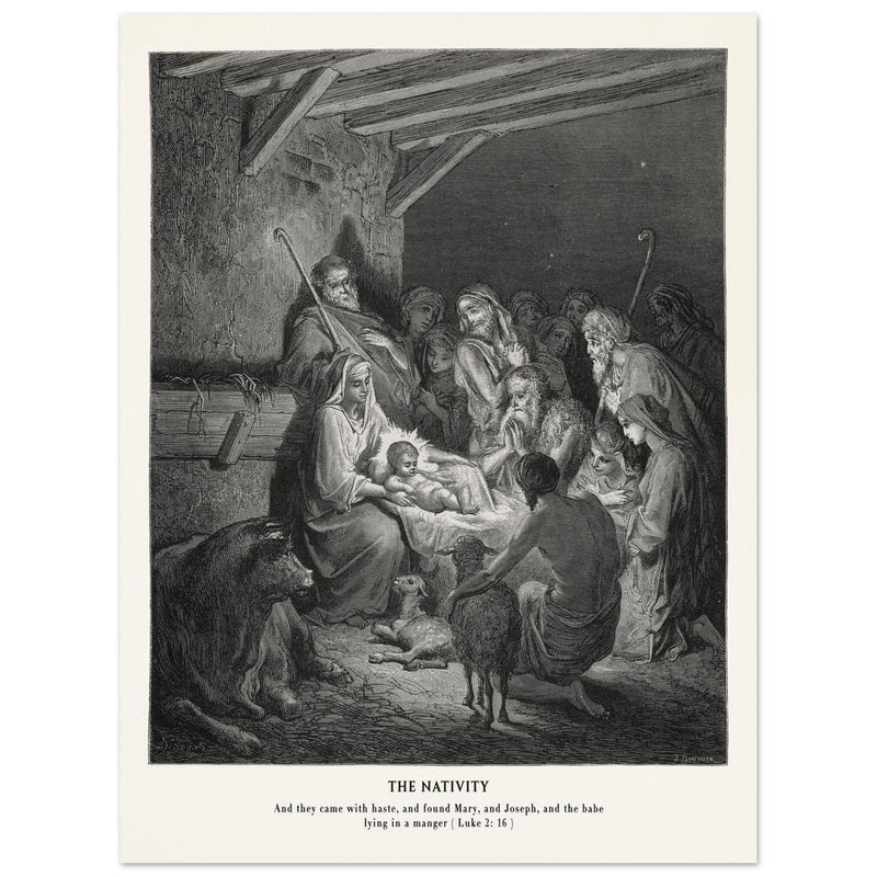 Gustave Dore The Bible engraving print . The Nativity illustration . The birth of Jesus Christ in Bethlehem
