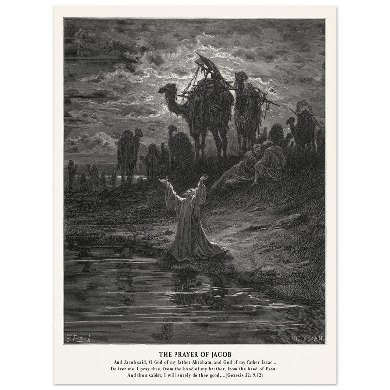 Gustave Dore The Bible engraving print . The prayer of Jacob .