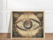 Vintage planet earth world map. Antique retro universe illustration. Zodiac astronomic chart.