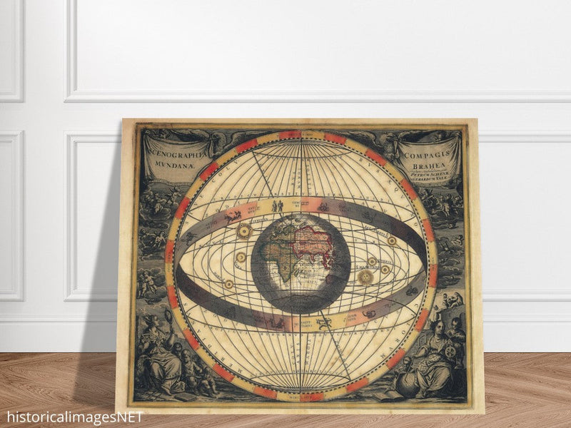 Vintage planet earth world map. Antique retro universe illustration. Zodiac astronomic chart.
