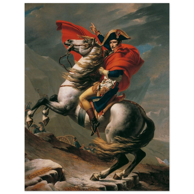 Napoleon at the Great St. Bernard painting by Jacques Louis David 1801.