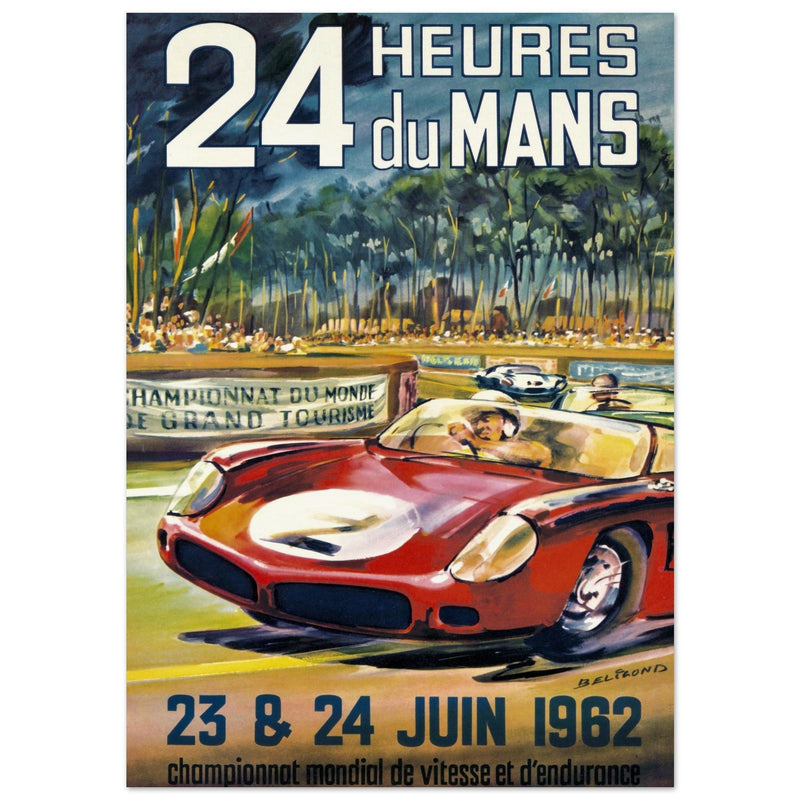 Le Mans 24 hours sports car race vintage print  1962. poster by Belegond.