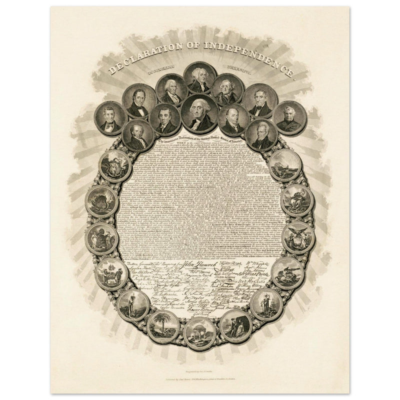 Declaration of Independence vintage print reproduction - Congress July 4th 1776 engraved by Geo. G. Smith.