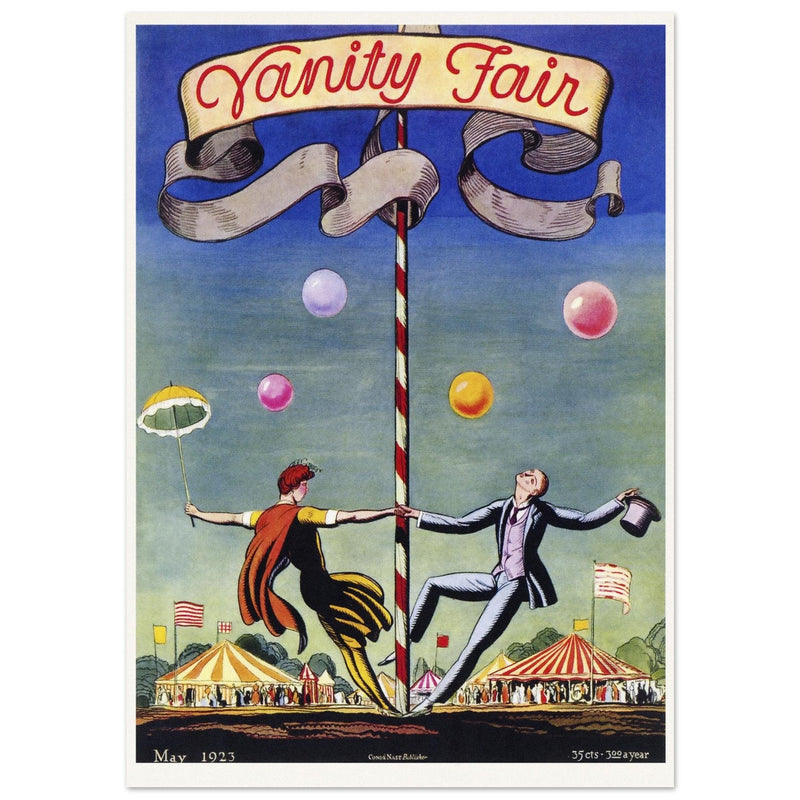 Vanity Fair magazine vintage cover by Rockwell Kent 1923. Two artists dancing at the circus.