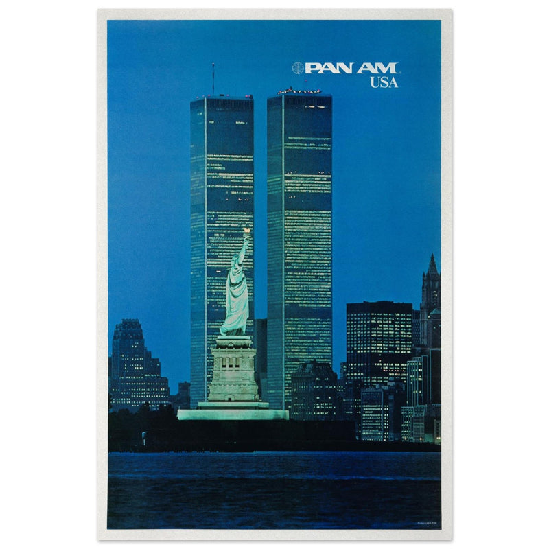 Pan American World Airways (Pan Am) vintage travel poster from the 1970s, promoting the USA.