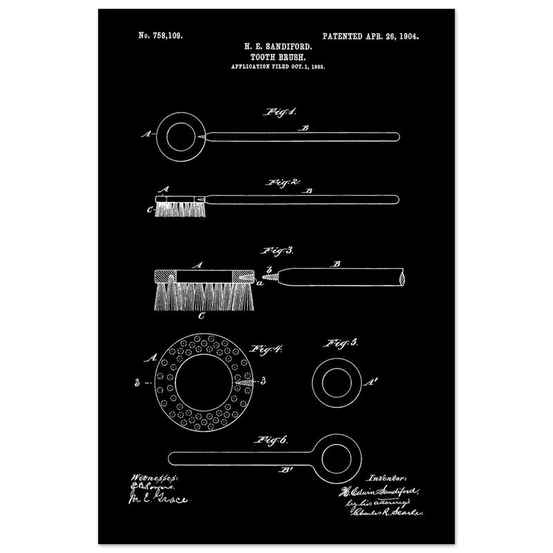 Toothbrush patent illustration by H E Sandiford.