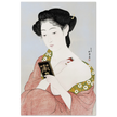 Hashiguchi Goyo woodblock print Make up Japanese woman applying make up and looking at her mirror