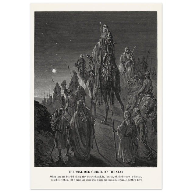 Gustave Dore The Bible engraving print . The Wise men guided by the star illustration.