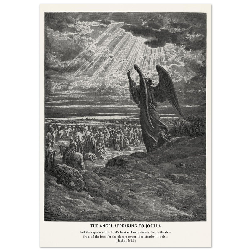 Gustave Dore The Bible engraving print . The angel appearing to Joshua .