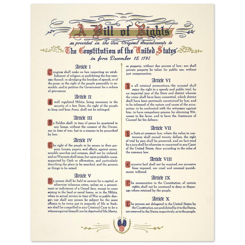 A Bill of Rights as provided in the ten original amendments to the constitution of the United States of America.