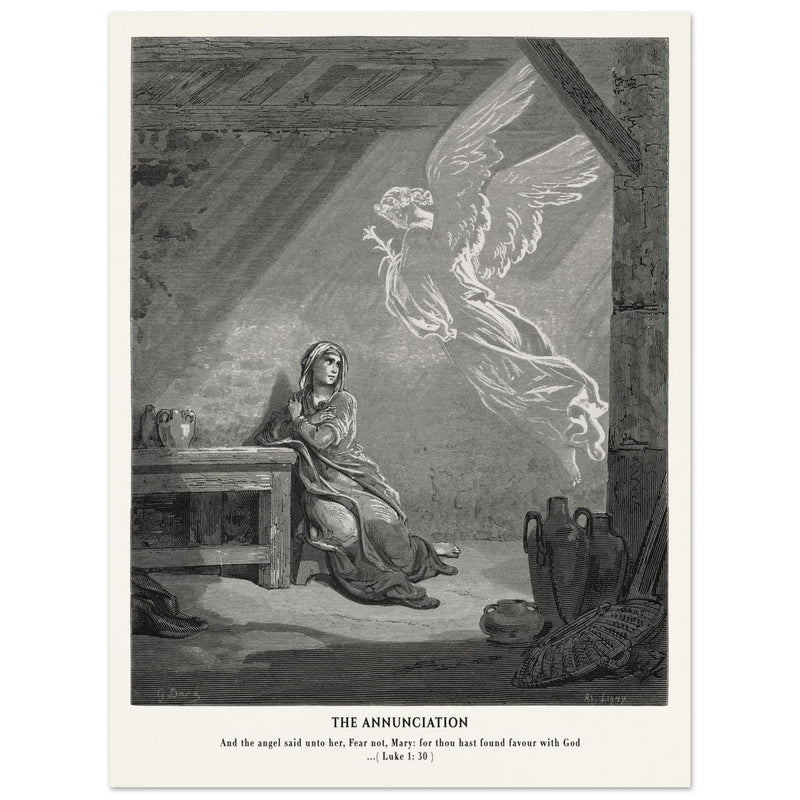 Gustave Dore The Bible engraving print . The Annunciation illustration .