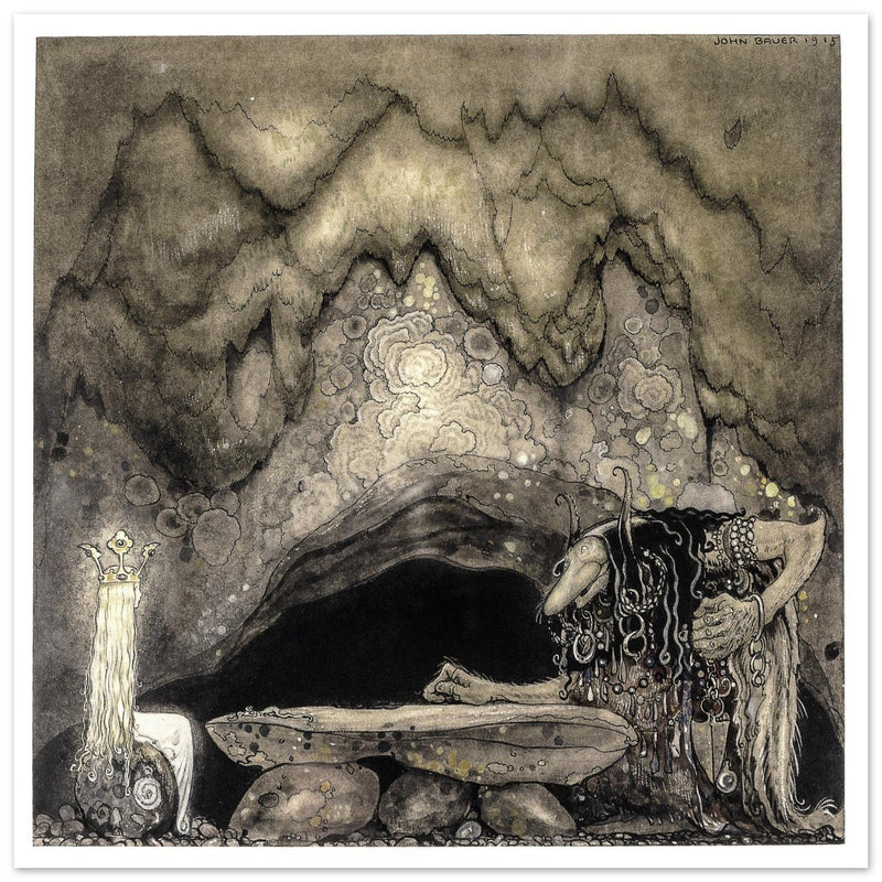John Bauer illustration for the fairy tale The Boy and the trolls by Walter Stenstrom.
