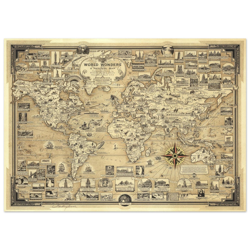 Pictorial Map of the World Wonders  by Ernest Dudley Chase.