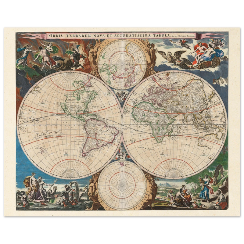 Old world map Orbis Terrarum Nova et Accuratissima Tabula poster by Nicolaes Visscher.
