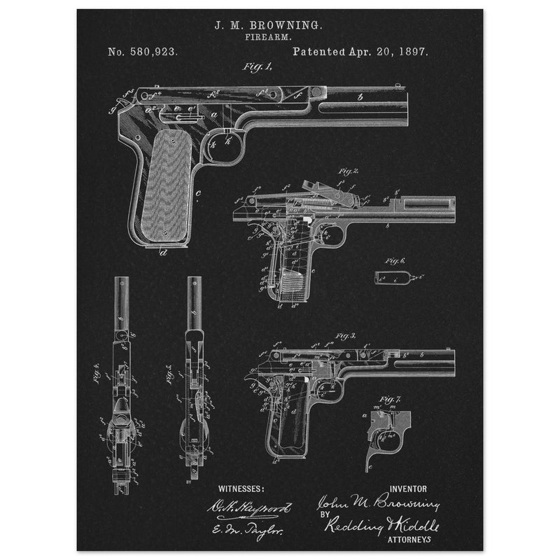 Firearm patent by John Moses Browning 1897 .