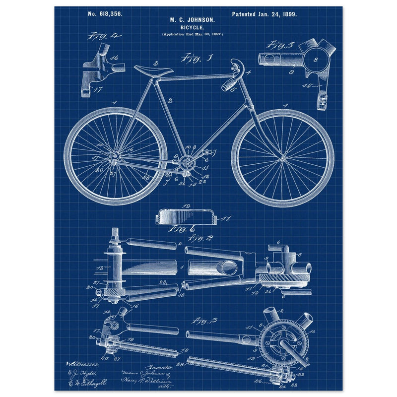 Vintage bicycle patent 1899 by M. C Johnson.