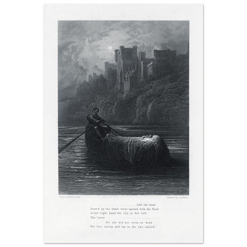 Gustave Dore illustration .The Body of Elaine on its way to King Arthur's Palace. Idylls of the King by Alfred Tennyson.