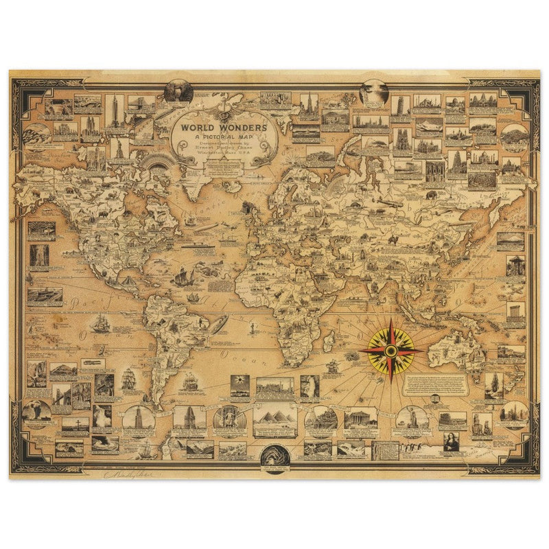 Pictorial old map of the world by Ernest Dudley
