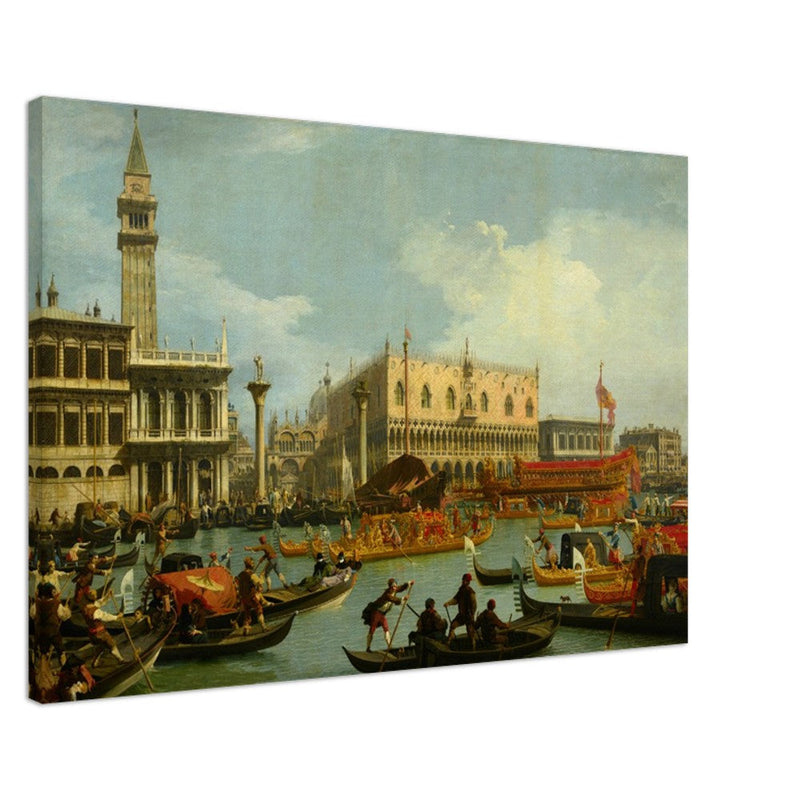 Bucentaur's return to the pier by the Palazzo Ducale. Painter Canaletto 1728. Venice Italy.