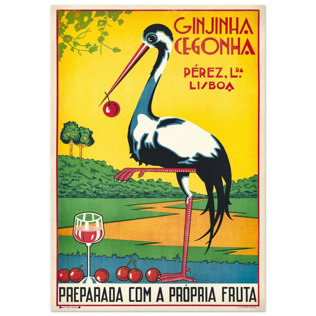 Ginjinha Cegonha portuguese cherry liqueur vintage ad print .  poster 1930