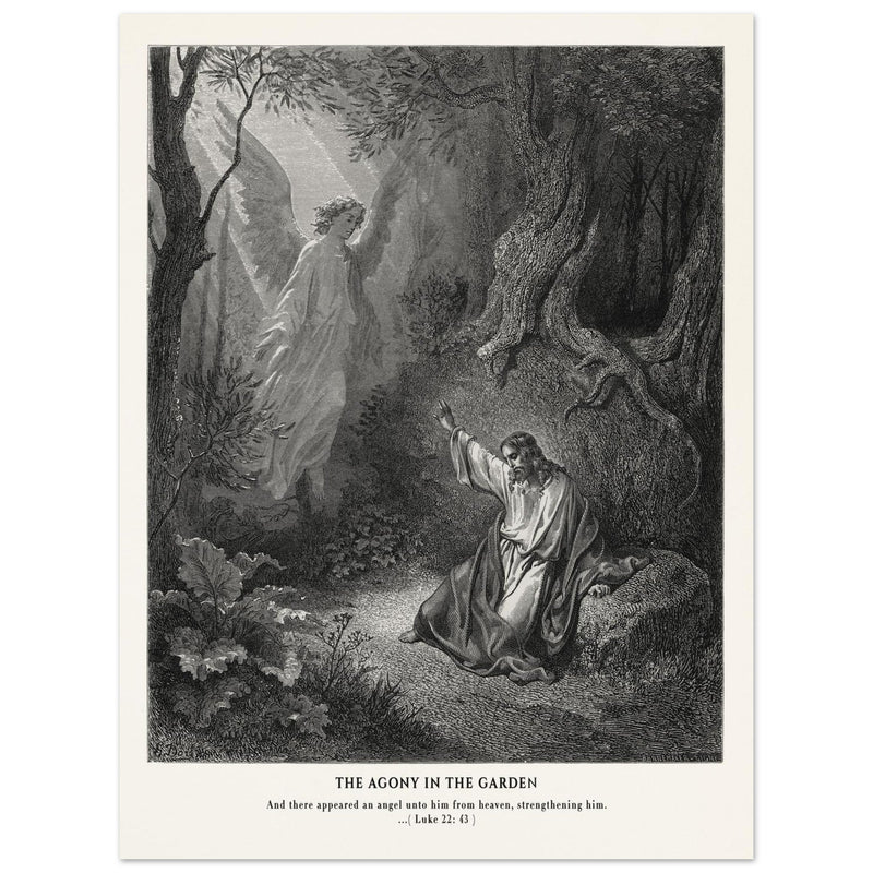 Gustave Dore The Bible engraving print . The Agony in the garden illustration .