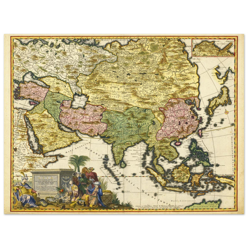Asia vintage map by Carel Allard XVII century old cartography.