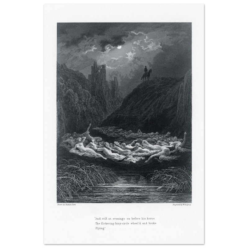 Gustave Dore illustration of King Arthur legend . The Fairy Circle. From the book Idylls of the King by Alfred Tennyson.