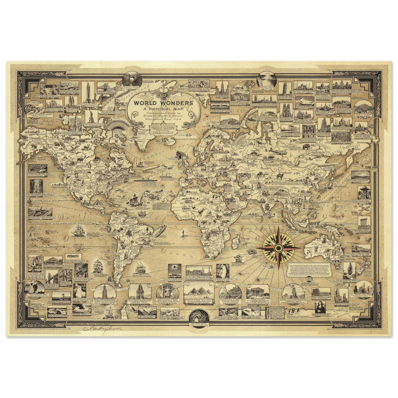 Pictorial Map of the World Wonders  by Ernest Dudley Chase.