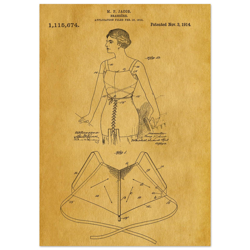 Brassiere patent drawing by M P Jacob.