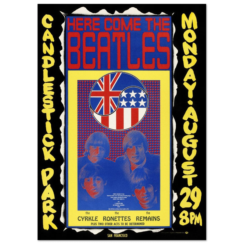 The Beatles concert poster reproduction. Final Concert at Candlestick Park in 1966.