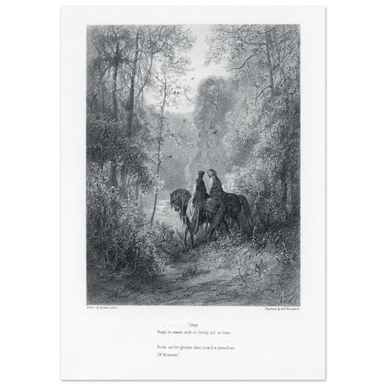 Gustave Dore illustration of King Arthur legend . The Dawn of Love. From the book Idylls of the King by Alfred Tennyson.