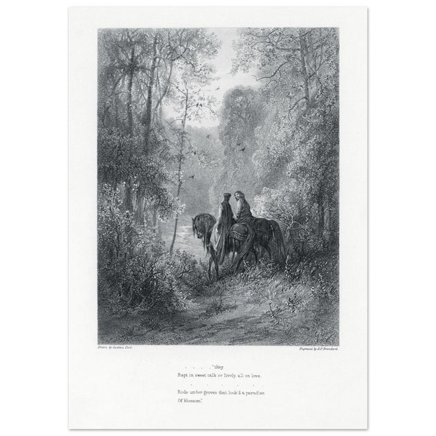 Gustave Dore illustration of King Arthur legend . The Dawn of Love. From the book Idylls of the King by Alfred Tennyson.