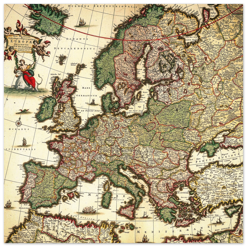Ancient map of Europe. Nova et Accurata Totius Europæ Delineatio Vulgata" by Jacob Sandrart