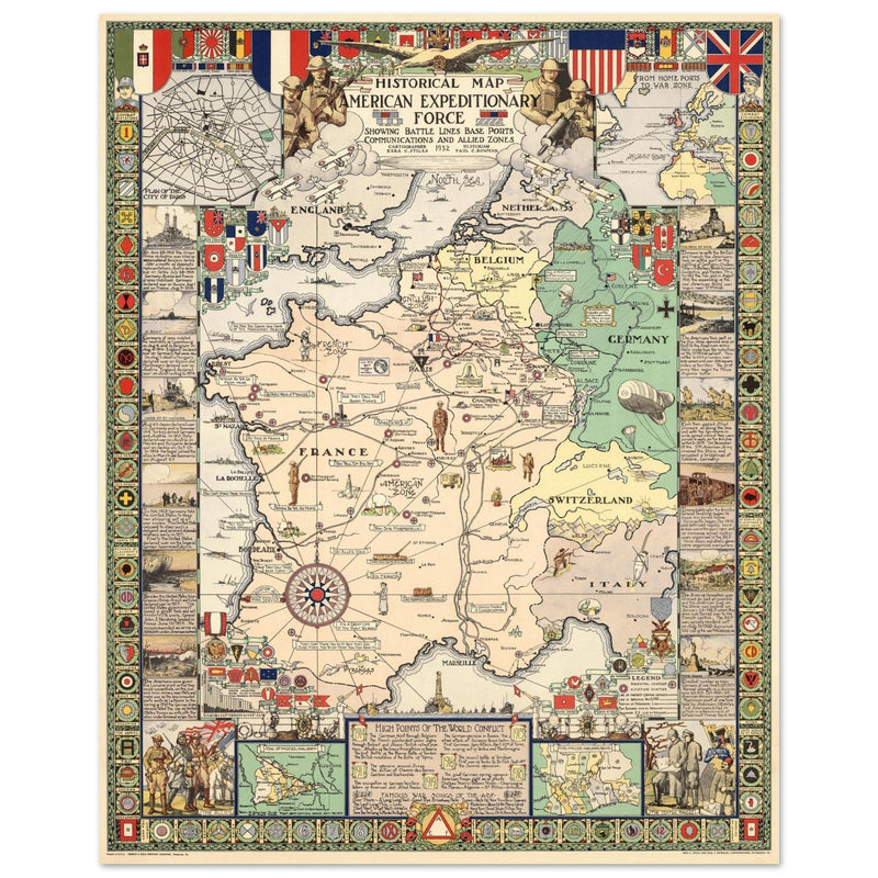 Historical Map of the American Expeditionary Force World War I by Ezra C. Stiles and Paul C. Bowman