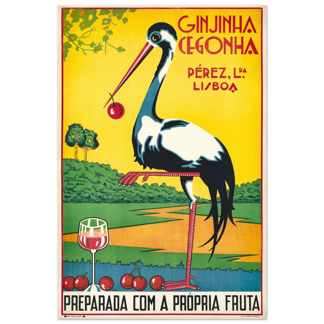 Ginjinha Cegonha portuguese cherry liqueur vintage ad print .  poster 1930