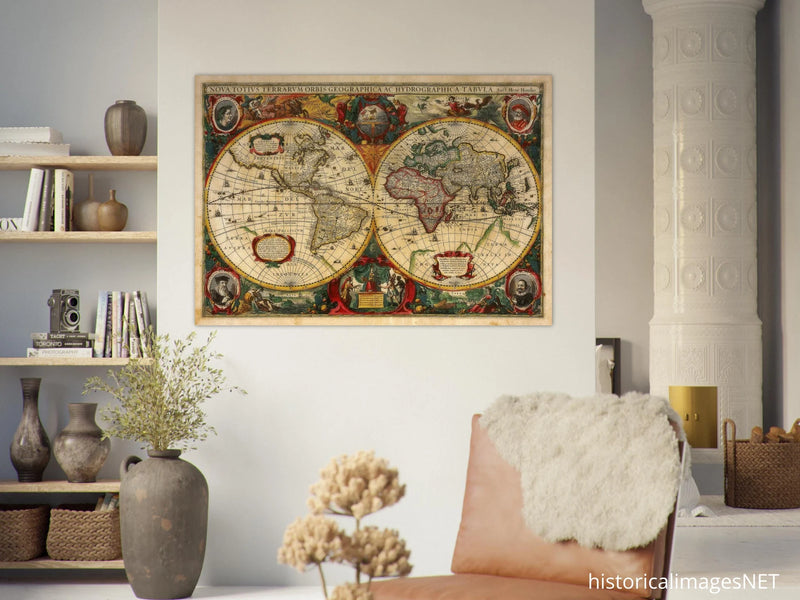 Nova Totius Terrarum Orbis Geographica ac Hydrographica Tabula by Henricus Hondius