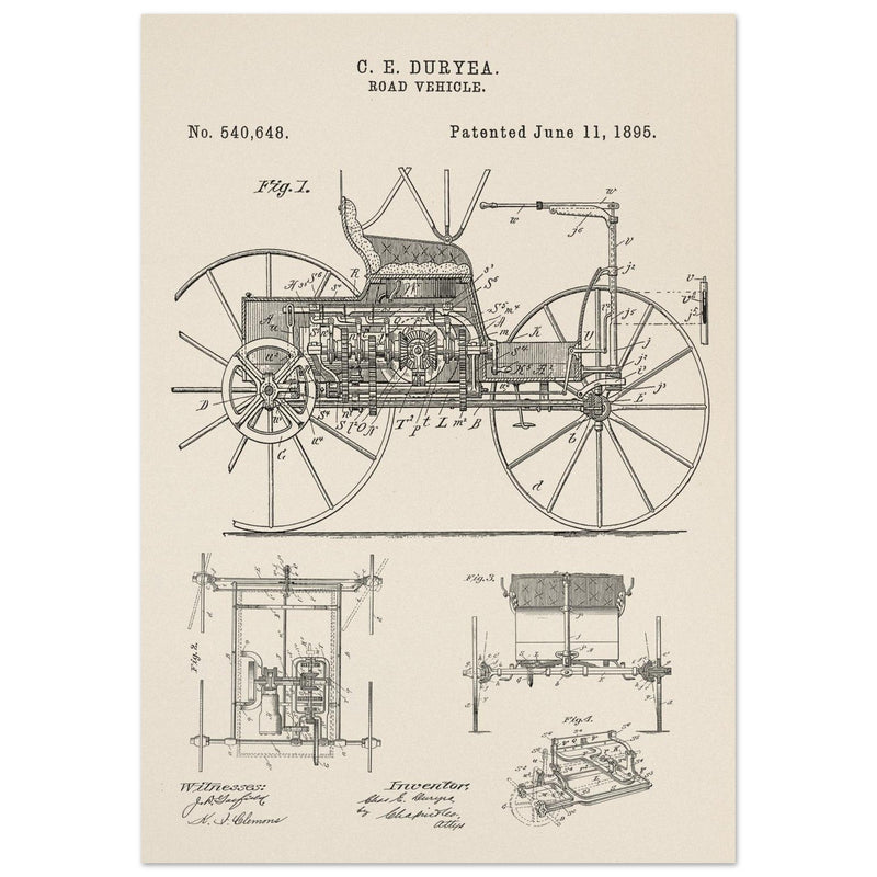Road vehicle patent 540648 1895 by Charles Edgar Duryea. Automobile car history